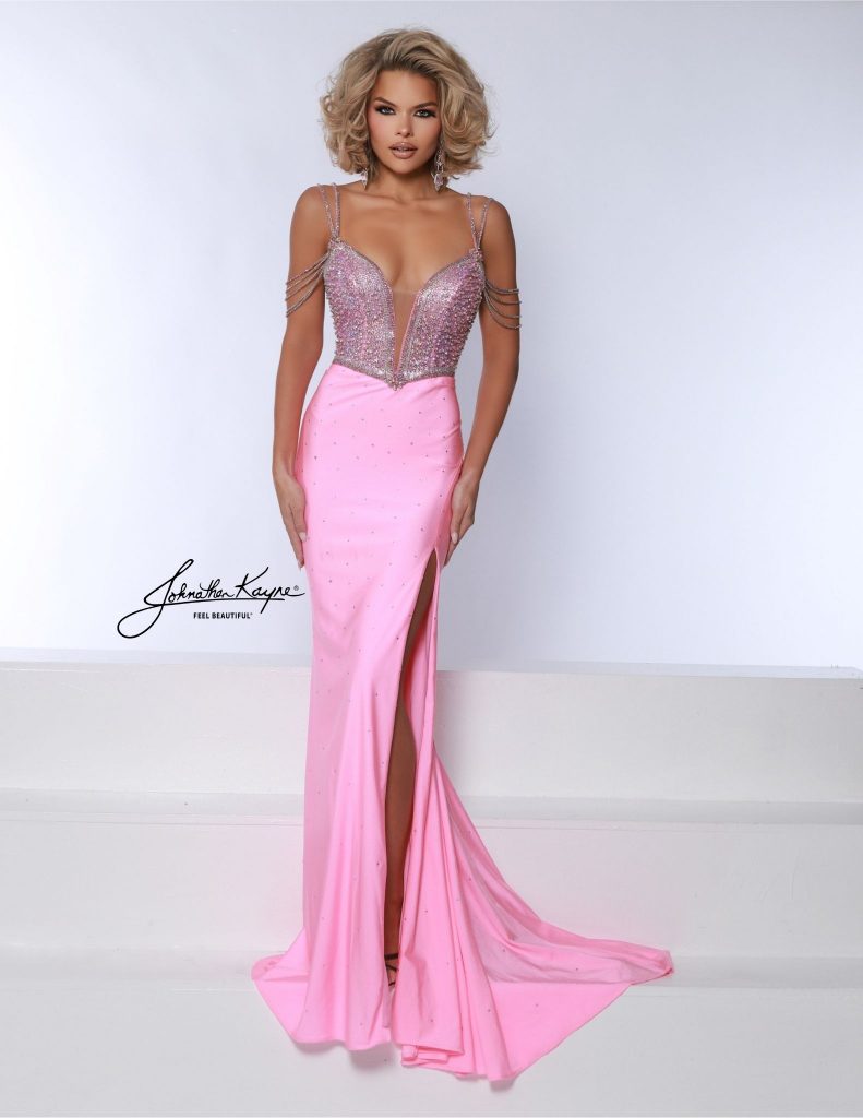 bubblegum prom dress, pink dress, pink homecoming dress, off-the-shoulder prom dress, pink prom dress with slit 